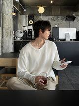 LMN ロエサマーボートネックオーバーサイズニット長袖Tシャツ (4 colors)