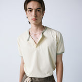 henley neck concho ringer t-shirt cream