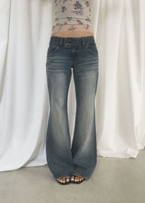 TWO BUTTON LOOSE BOOTS CUT DENIM (S-L)