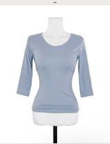 [ md pick / basic ] adore v glam shirring 3/4 sleeve top