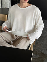 LMN ロエサマーボートネックオーバーサイズニット長袖Tシャツ (4 colors)