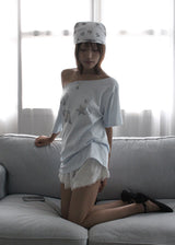 SHELL SHIRRING OFF TEE