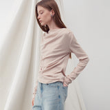 SHIRRING DRAPE LONG SLEEVE TOP BEIGE