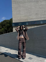 Steel zipper cargo cotton long wide work pants (4 colors)