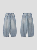 Indigo curved denim pants