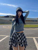 Bohemian uncut frill banding tartan check mini skirt (2 colors)