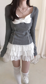 sheer white line heart-neck top