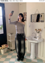 Ribbon Strap One Shoulder Slim T-Shirt (3color)