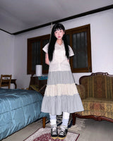 (2color) Candy Stripe Tiered Check Long Skirt