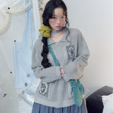 Y2K Pixel Jacquard Collar Knit Cardigan