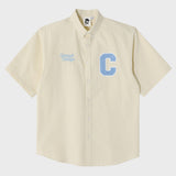 Sky blue C Patch Yellow Oxford short-sleeved Shirt [Unisex]