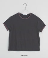 Lumiv Button Roll-up Color Matching Short Sleeve Tee