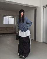 Kanto incision denim two-way quilted flight jumper