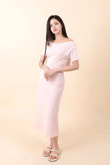 オフショルダースリットロングワンピース Pink