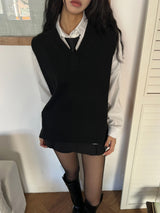 Deli V-neck overfit side slit knit vest (2 colors)