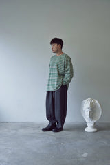 STRIPE BINDING-NECK BOX TEE (Sage Green)