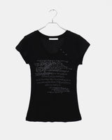 ディエンレタリングプリンテッドボタンショートスリーブTシャツ