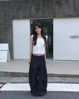 Belted wide skirt pants