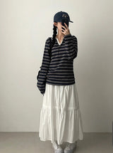 Leaf Waist Banding Line Flare Shirling Kang Kang Long Skirt