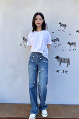 デイジーエンブロイダードブルーデニムパンツ code 25000