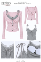 Lady Pink Gray Layered Long-Sleeve Top
