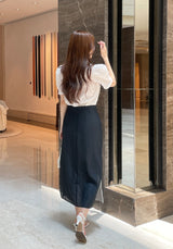 Color Matching Layered Slit Long Skirt