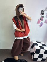 FLEECE LAYERED VEST ZIP UP💚💙🖤🧡4COLOR