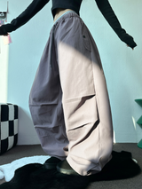 INSIDE FLEECE❤NYLON PARACHUTE POCKET PALE COLOR LONG PANTS💜🖤🩶3COLOR
