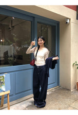 レースシャーリングツーピース長袖ブラウスTシャツ