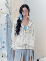 Vintage Floral Waffle Napoleon Button Hooded Zip-Up Jacket