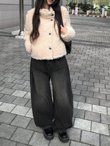 アクンウールフラッフィーショートボタンファージャケット