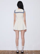 rirri 2025 Spring-Summer Sailor Collar Slim-Fit Bow Waist Dress