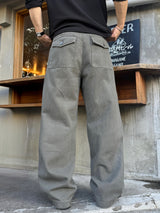 Back pocket dyed barrel denim pants