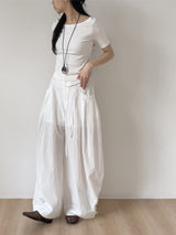 Boatneck Ribbed Elbow Length T-Shirt