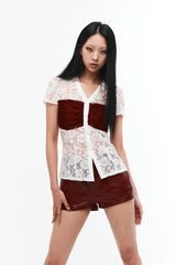 RED ROSE LEATHER SHORT PANTS