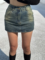 [BELT & INNER SHORTS] AUTUMN DENIM BROWN KHAKI DENIM SKIRT – SK