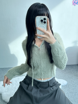 ANGORA CROP HOOD ZIP-UP🖤🩷💛🤎💚 - 6 COLORS