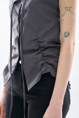 Low shirring button-up blouse