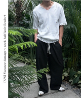 [S/S]バカンスダメージVネックハーフニット(3color)