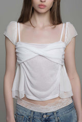 Pure bloom drape top, White