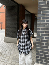 Unisex デイリーレトロチェッカード半袖シャツ