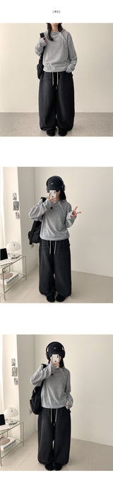 ドハサイドスナップウエストバンディングバルーンワイドデニムパンツ