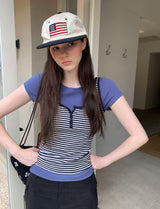 [ORIGINAL] Bat Henley neck Striped Layered Sleeveless