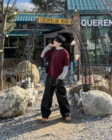 スカルダートワイドカーゴデニムパンツ