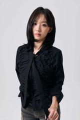 ELISE TIE SHIRRING SHIRT / BLACK