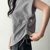 Envo Stripe Side String Roll-Up Short Sleeve Shirt Shirt