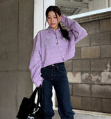 Crop Detachable Crease Check Shirt S167 Pale Pink Purple