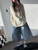 Drip Drape Distressed Mesh Loose Knit Sweater 4color