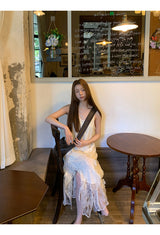 long lace frill sleeveless dress