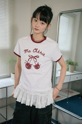 26SS★ Cherry Cats CROP Ringer Tee